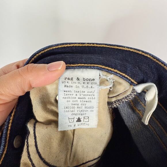 Rag & Bone Womens Size 27 Skinny Jeans in Kensington Dark Wash Denim Whiskering - Picture 10 of 11